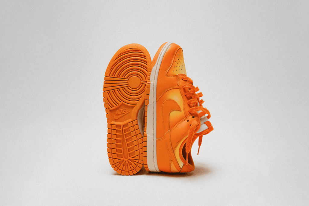 Le profil de la Nike Dunk blue Low Magma orange